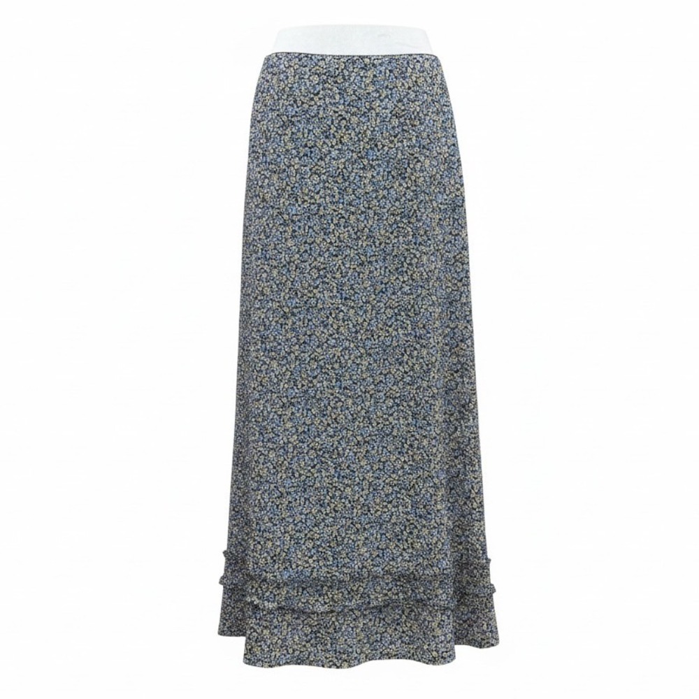 Vintage 100% Silk Ditsy Floral Maxi Skirt Size 14 Ruffle Boho Romantic Y2K